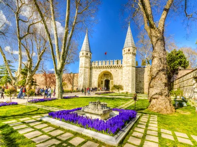 Majestic palace courtyard with intricate details